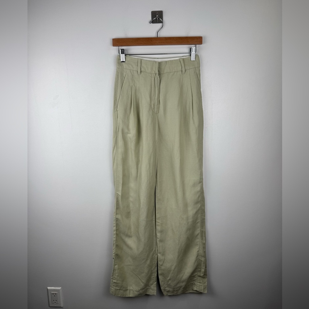 Aritzia Wide Leg Trousers in Light Olive Green